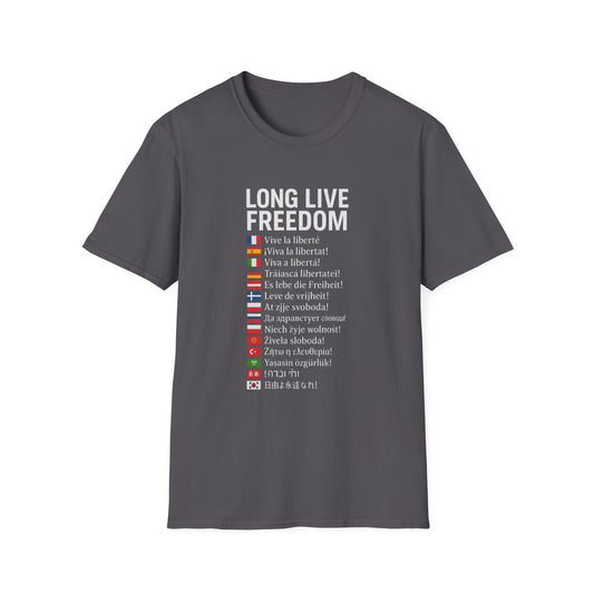 Unisex Softstyle T-Shirt, Long Live Freedom Tee, Casual Wear, Gift for Activists, Comfortable Graphic Shirt, Independence Day Outfit