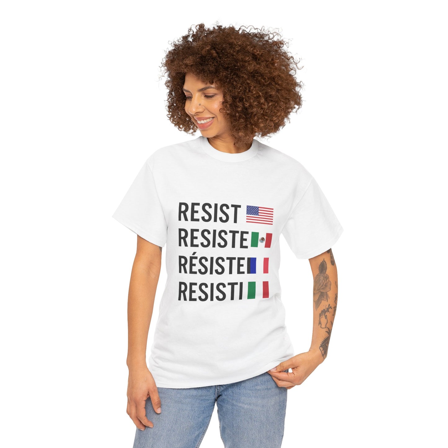 Multilingual Resistance Tee | Unisex Heavy Cotton Tee, Political Statement Shirt, Activist Apparel, Gift for Protesters, Casual Wear